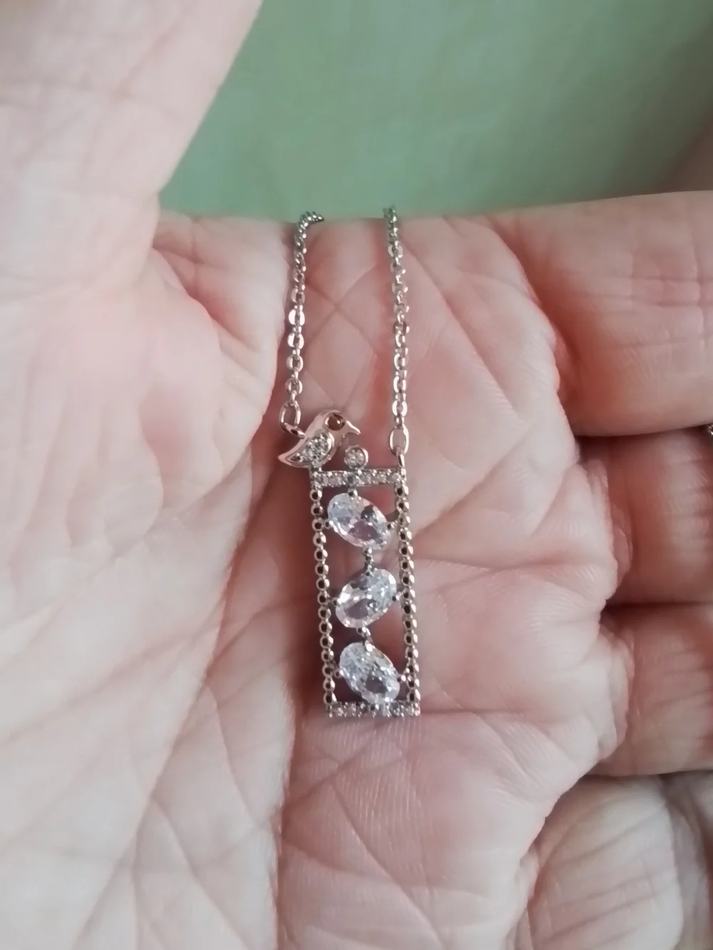 Pretty Bird Silver Necklace with Clear and Pink CZ Stones